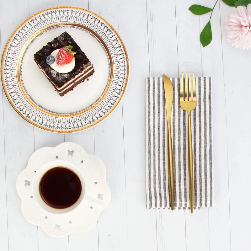 INFEI Plain Striped Cotton Linen Blended Dinner Cloth Napkins - Set of 12 (40 x 30 cm) - for Events & Home Use (Brown) - Image 2